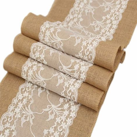 Chemin de table/chemin de table en toile de jute rustique Burlap pour mariage, festival, décoration de table 30 x 275 cm (2 pcs)