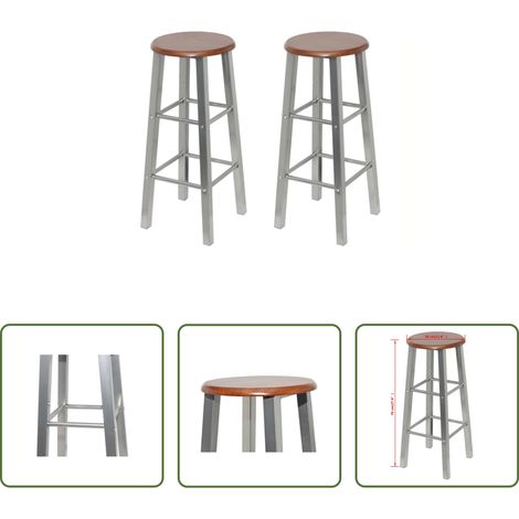 Tabouret de bar marron - Tabouret de bar lot de 2 métal avec siège en MDF (1/5)