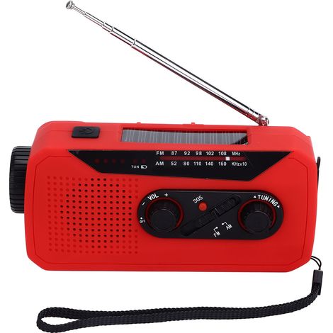 Wiederaufladbares Tarnradio, Mini-Notfalltaschenlampe, Kurbelradio mit Solarbetrieb und eingebautem Akku, CE-, FCC- und MSDS-zertifiziert, rotes europäisches Modell (1/5)