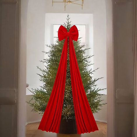 Ribbon - Bow - Christmas Tree Topper - Satin - 15 7 X 79 In - For Wreath Garland Mantel - 1 Piece (1/5)