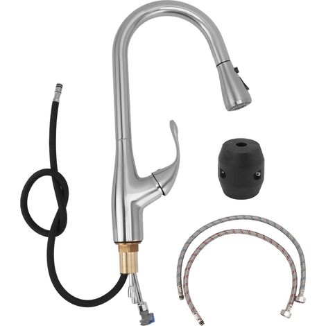 Robinet d'évier cuisine laiton, mitigeur chaud froid rotatif 360°, bec extractible orientable, poignée unique (1/5)