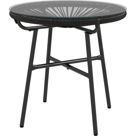 Table d'appoint extérieure en PE-Rattan avec plateau en verre trempé 50 x 50 x 50 cm noire (1/5)