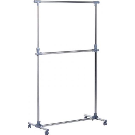 EASYCOMFORT Stender Appendiabiti con Altezza ed Estensione Regolabili, 4 Ruote Girevoli, Acciaio Inox e ABS, 165x48x180cm