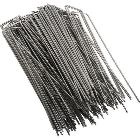 100PCS Piquet Jardin en Acier Galvanis 4x10cm - Fixation Sol Toile Paillage Agrafes pour Bache multi PIQUET D\'ANCRAGE POUR VOILE D (1/4)