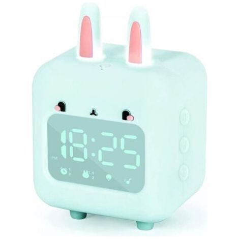 Vert Réveil numérique pour enfants, lapin avec veilleuse, minuteur et répétition, horloge de chevet rechargeable par USB pour filles, garçons, chambre à coucher, cadeau d'école (1/5)