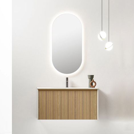 Mobile Bagno Pace 90 cm Rovere Chiaro Specchio Ovale Retroilluminato - Meda (1/4)