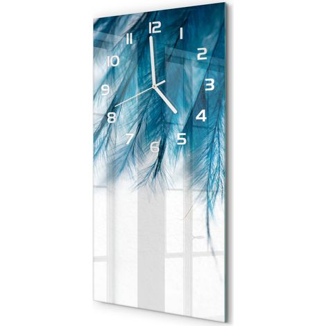 Horloge Murale Verticale Chiffres Lisibles Verre Trempé Sans Tic-Tac Plumes bleues 30x60 cm (1/5)