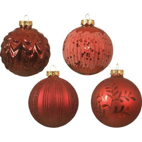Palline di natale rosse assortite opache lucide Ø8 cm