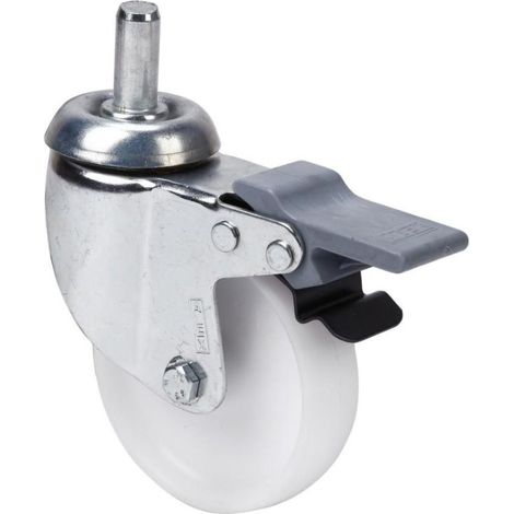 rueda giratora espiga lisa m12x30 freno 33bhfd60-bp plastico blanco eje liso