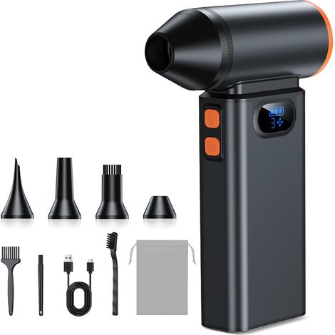 Souffleur Air Comprimé 130000 TR/Min, Bombe Air Sec Souffleur PC 4 Vitesses(6000mAh), Dépoussiérants Puissants électrique avec Lumière LED, Mini Souffleur pour Nettoyage PC, Voiture, Maison (1/5)