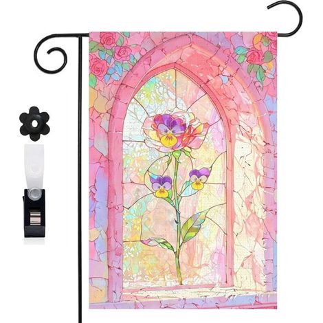 Bannière de cour style vintage et rose rouge 30 x 45 cm décoration extérieure et intérieure (1/5)