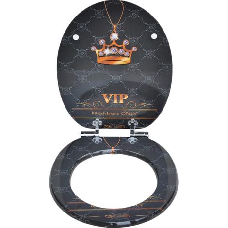 Abattant WC en MDF avec fermeture douce, motif couronne noire luxueux (1/5)