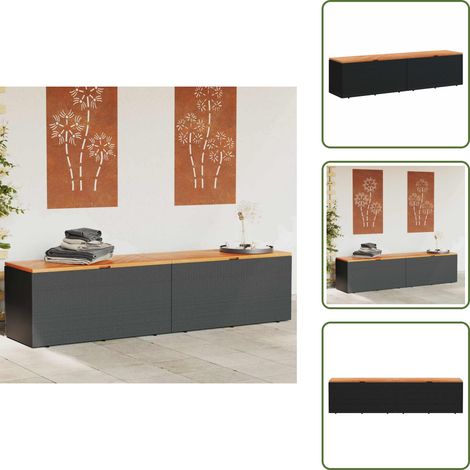 The Living Store Boîte de rangement de jardin noir résine tressée bois d'acacia - Boîte De Rangement Jardin - Coffre De Jardin - Rangement Exterieur - Meuble De Jardin - Rangement Coussin (1/5)
