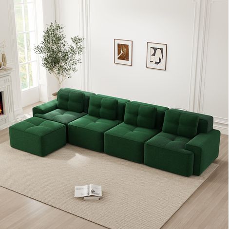 Divano modulare 4 posti con chaise longue in corduroy OKMYHOME (1/5)