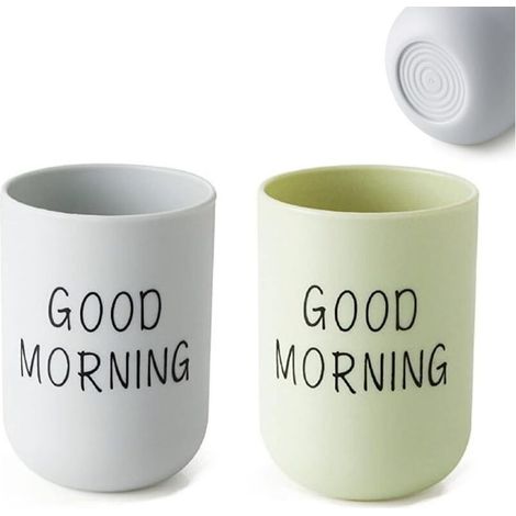 Lot de 2 gobelets plastique pour salle de bain, usage enfants/couples, tasses lavage dentaire pratiques (1/5)