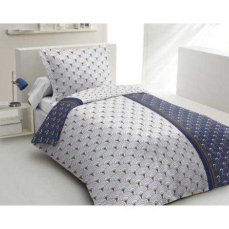 Parure de couette 2 pieces coton 57 fils bleu 140x200 cm - LE RAINBOW