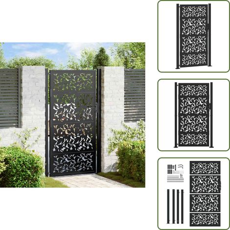 Portail de jardin noir 105x180 cm acier conception de feuilles - Porte De Jardin - Portes De Jardin - Porte De Clôture - Porte De Sécurité