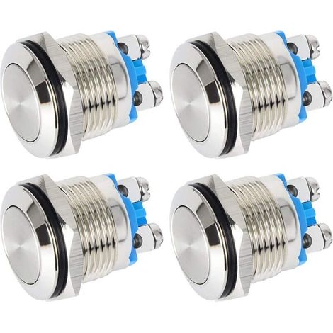 pièces 16mm Interrupteur à Bouton-Poussoir à Verrouillage Etanche avec Bornes à vis 3A/12 V/24 V/125 V/250 V Interrupteur à Bouton en Métal en Acier Inoxydable (Tête Plate) (1/4)