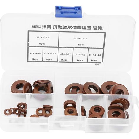 7 tailles rondelles ressort Belleville, rondelles élastiques, ressorts disques, gaskets de compression (1/5)