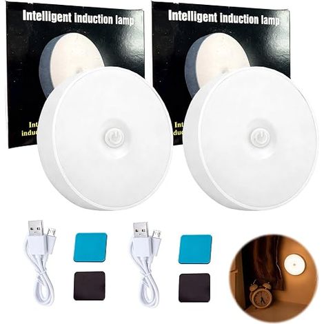 2 Pack LED Night Lights with Motion Sensor, USB 3 Lighting Modes for Staircase, Hallway, Bedroom, Kitchen, 12 Bright LEDs, Long Life Time, Warm Yellow (1/5)
