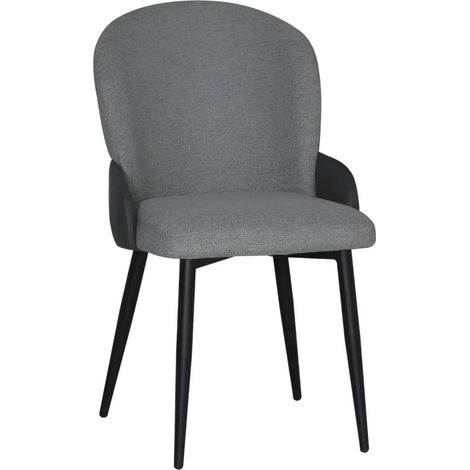 Set 2 Sedie Imbottite Tessuto Grigio e Antracite Gambe Metallo Nero