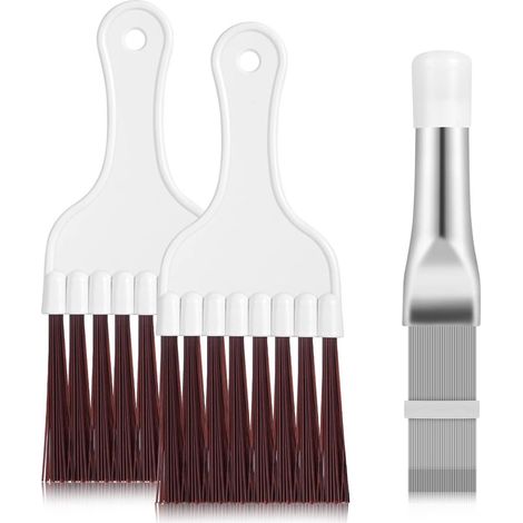 Ensemble de 3 brosses de nettoyage - Peigne pour ailettes de condenseur de climatiseur - Nettoyant pour ailettes de climatiseur - Convient aux serpentins de réfrigérateur et aux radiateurs d'évaporate (1/5)
