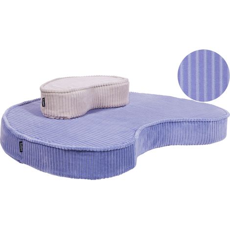 Conjunto de 2 cojines de suelo de algodón estructura de terciopelo pana acanalada forma de haba violeta y blanco crema Nili