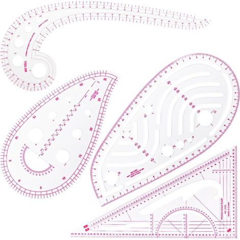 Lot de 4 Règles de Couture Transparentes - Règle Perroquet pour Vêtements en Plastique - Outils de Mesure et Dessin DIY (1/5)