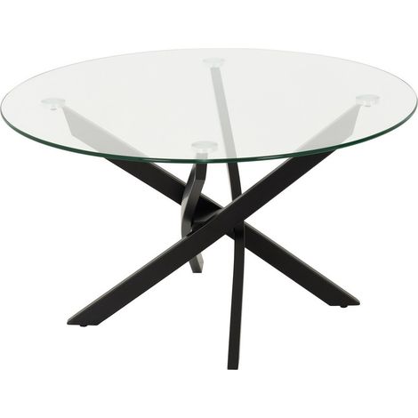Sheldon Round Coffee Table - L80 x W80 x H45 cm - Clear Glass/Black