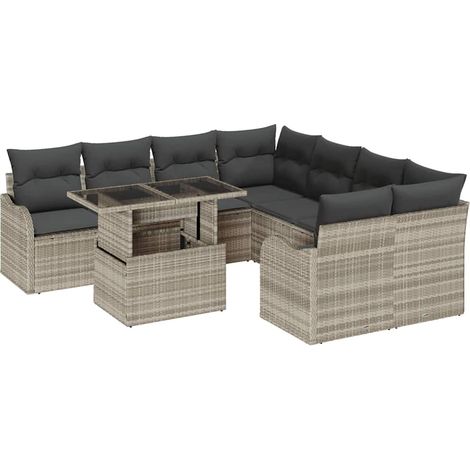 Maison Exclusive - Set Divano da Giardino 9 pz 8-Numero di posti Grigio chiaro (1/5)