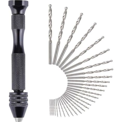31 Pièces Perceuse à Main Twist Drill Bits Mini Perceuse à Main de Precision Aluminum Mandrin Sans Clé 30 Foret Fraise Twist 0,3-3,0 mm Pour Bricolage Forage Avec Sac- (1/5)
