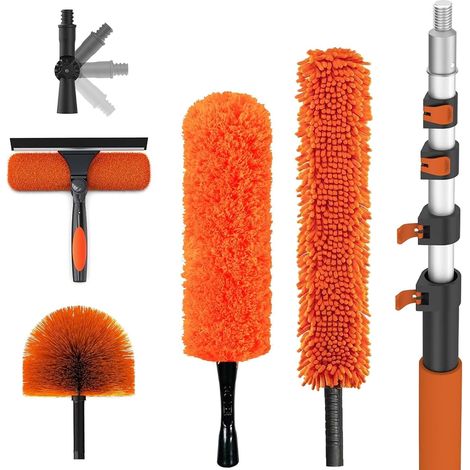 Telescopic Pole 6 m with Wolf Head and Duster - Multifunctional Kit for Cleaning at Height - Anti-Spider Web, Dust and Windows - Adjustable Handle 1.5-6m (1/5)