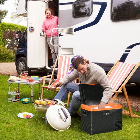 Glacière électrique 40L portable, réfrigérateur congélateur avec poignées - dimensions 58,7L x 36,5l x 43,8H cm orange et noir