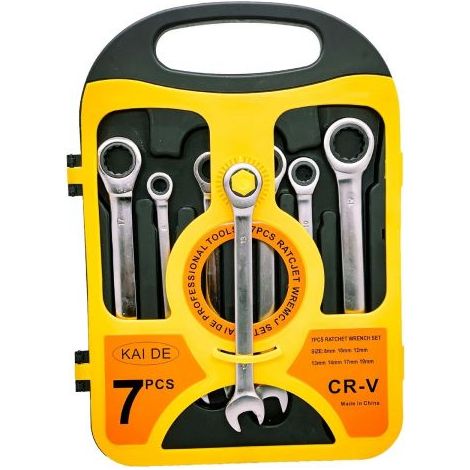 KIT SET CHIAVI IN 7 MISURE A CRICCHETTO ACCIAIO CON FINITURA LUCIDA 8-19MM (1/2)