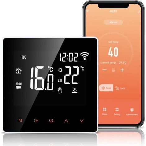 Thermostat WiFi, Thermostat pour Chauffage Au Sol électrique 16A, APP Compatible, Thermostat de Chauffage Programmable avec Grand écran LCD (1/5)
