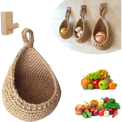 Panier mural suspendu pour fruits et légumes, rangement de cuisine accroché au mur (32cm de haut, 25cm de large) (1/2)