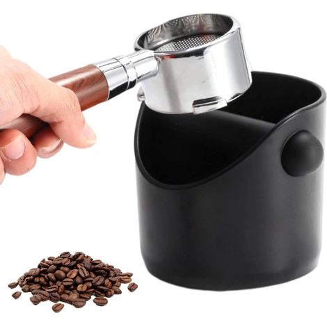 Schwarzer Knock Box Espresso-Kaffeebehälter, wiederverwendbarer Knock Box Kaffee-Mülleimer, Kaffeesatzbehälter mit abnehmbarem Knock Bar für Kaffeemaschine (10x10x11cm) (1/5)