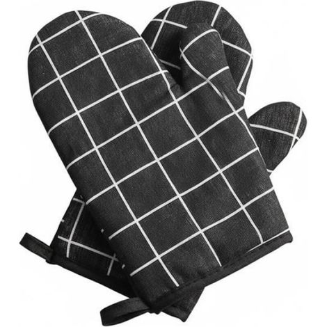 Gants de protection de cuisine Motif carré Noir Anti-chaleur Pour four micro-ondes Tissu doux (1/3)
