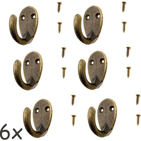 Lot de 6 crochets antiques pour porte-manteau, porte-serviettes, crochets en fer en laiton bronze, style vintage maison de campagne, rétro, ovale (1/5)