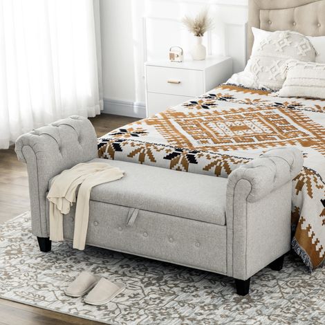 Banqueta Pie de Cama con Almacenamiento y Reposabrazos para Dormitorio Salón Pasillo 146,5x49x74,5 cm Gris Claro (1/5)