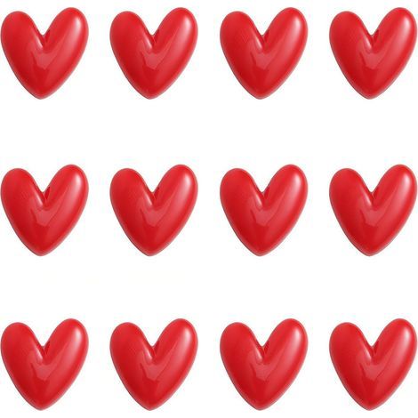 Lot de 12 aimants décoratifs rouges en forme de cœur pour réfrigérateur et tableau blanc, parfaits pour le bureau, la cuisine, le coffre-fort et les chambres d'enfants. (1/5)