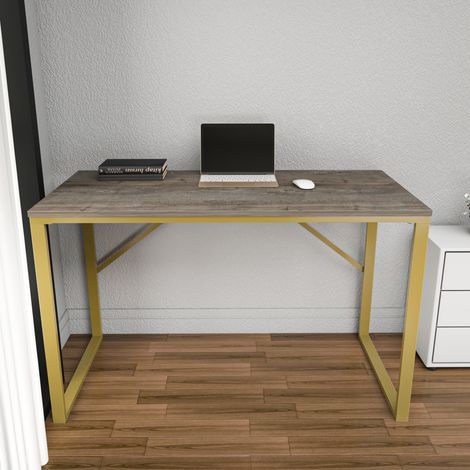 Layton Bureau 120 cm x 74 cm x 60 cm - Cadre Métallique (Doré et Wenge)