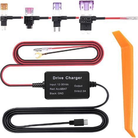 Kit de câblage permanent pour dash cam, sécurité renforcée, surveillance 24h/24, compatible caméra rétroviseur, GPS, détecteur radar, connecteur Type C (1/5)
