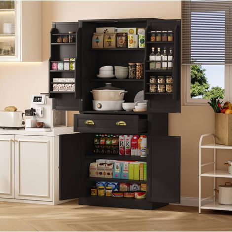 Credenza alta in MDF nero 80x40x182 cm, 4 ante, 1 cassetto, 6 vani e 4 ripiani regolabili (1/5)