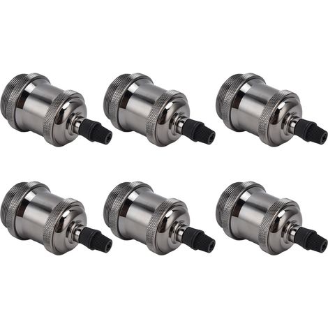 Lot de 6 douilles à vis E26/E27 en métal, accessoires pour éclairage rétro avec mise à la terre, coque en aluminium noir nacré (1/5)
