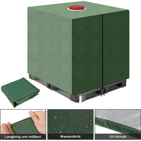 Wolketon IBC Tankabdeckung 210D Oxford-Gewebe, langlebige Schutzhaube für IBC Container, staubdichte Schutzabdeckung für Regenwassertank und Wassertankcontainer, Grün