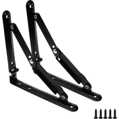 Support d'Étagère Pliant Triangulaire 6 Pouces - Lot de 2, Métal Robuste, Peu Encombrant avec Vis, Noir, Rangement Mural (1/4)