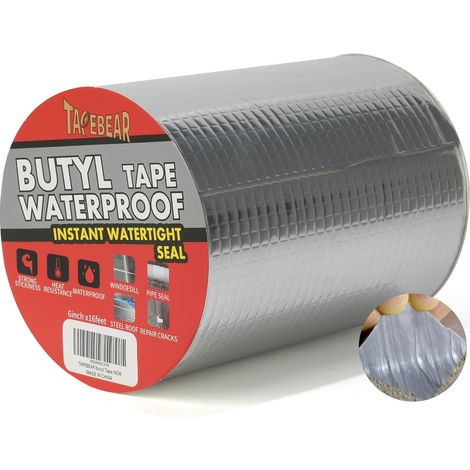 Butyl Waterproof Tape 150mm x 5m Adhesive Butyl Tape Waterproof Repair Patches for Roof Leak Surface Crack Window Sill Gap Pipe Breakage (1/5)