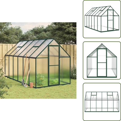 Gewächshaus mit Fundamentrahmen Grün 334x169x195 cm Aluminimum - Gehäuse - Gewächshaus - Gartenhaus - Alu Greenhouse - Polycarbonat Greenhouse
