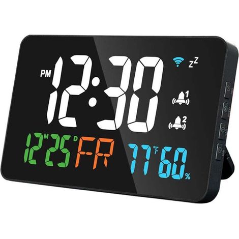 Tuya WiFi-Tischuhr, Kalender, intelligentes Thermometer und Hygrometer mit digitaler LED-Anzeige, unterstützt automatische WIFI-Kalibrierung/4-stufig einstellbare Helligkeit/Fernansicht (1/4)
